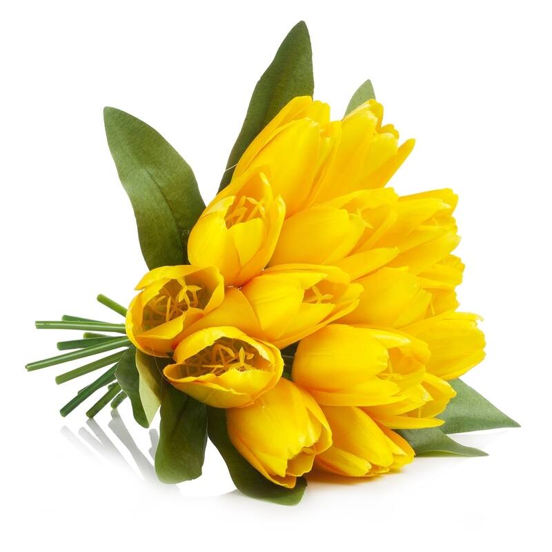 Enova Home Artificial 18 Heads Fake Tulips Silk Flowers in Glass Vase with Faux Water for Home Wedding Decoration - N/A