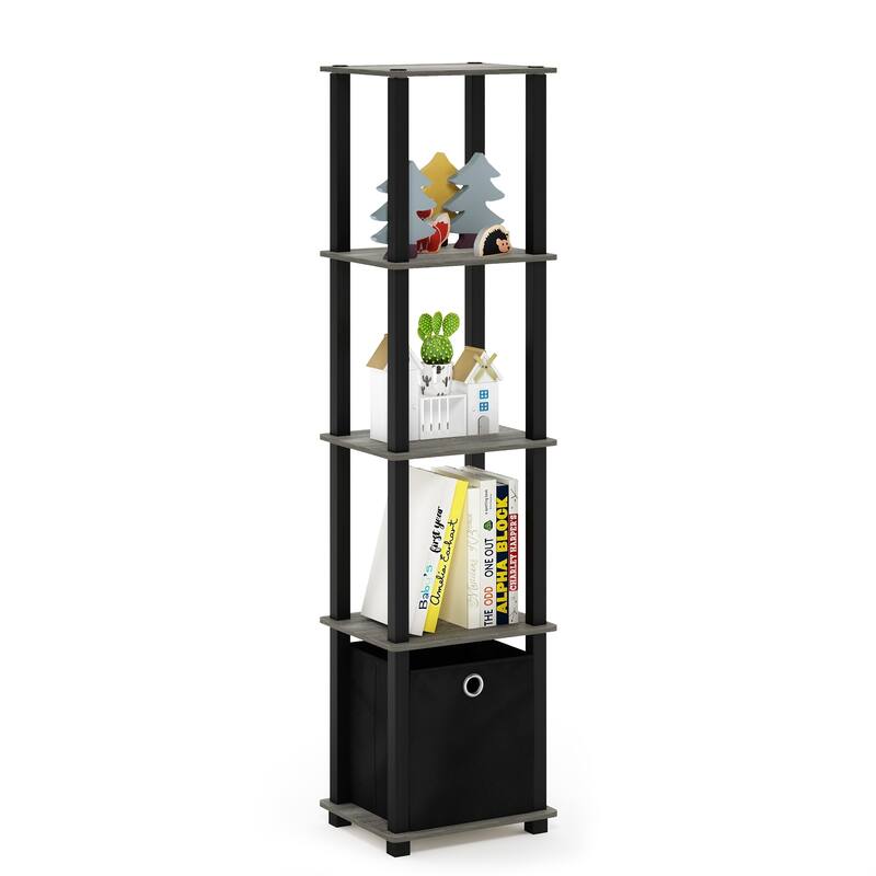 Furinno TNT No Tools 5-Tier Display Decorative Shelf with One Bin