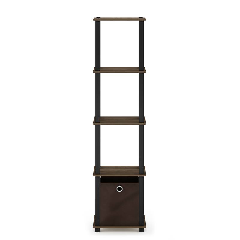Furinno TNT No Tools 5-Tier Display Decorative Shelf with One Bin - Columbia Walnut/Black/Dark Brown