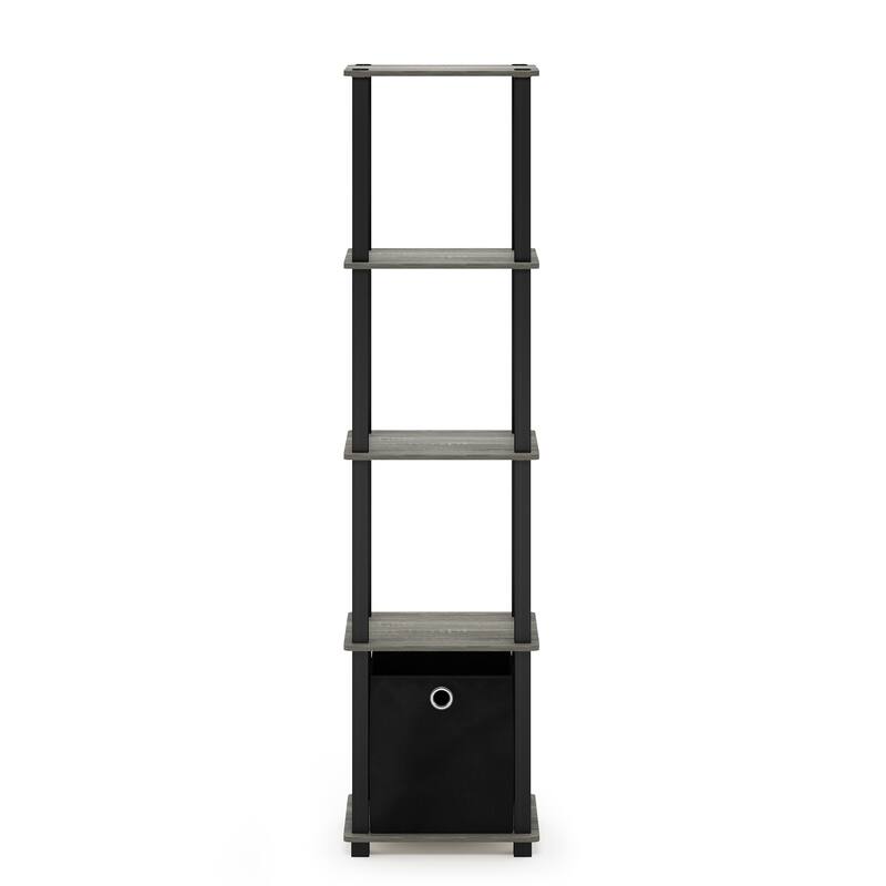 Furinno TNT No Tools 5-Tier Display Decorative Shelf with One Bin - French Oak Grey/Black/Black
