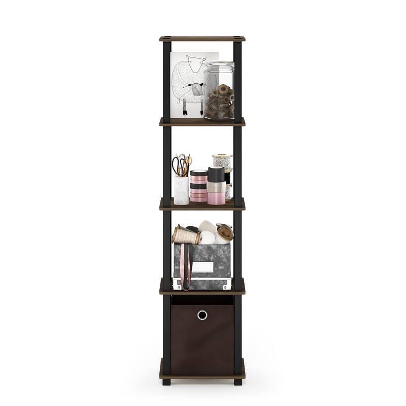 Furinno TNT No Tools 5-Tier Display Decorative Shelf with One Bin