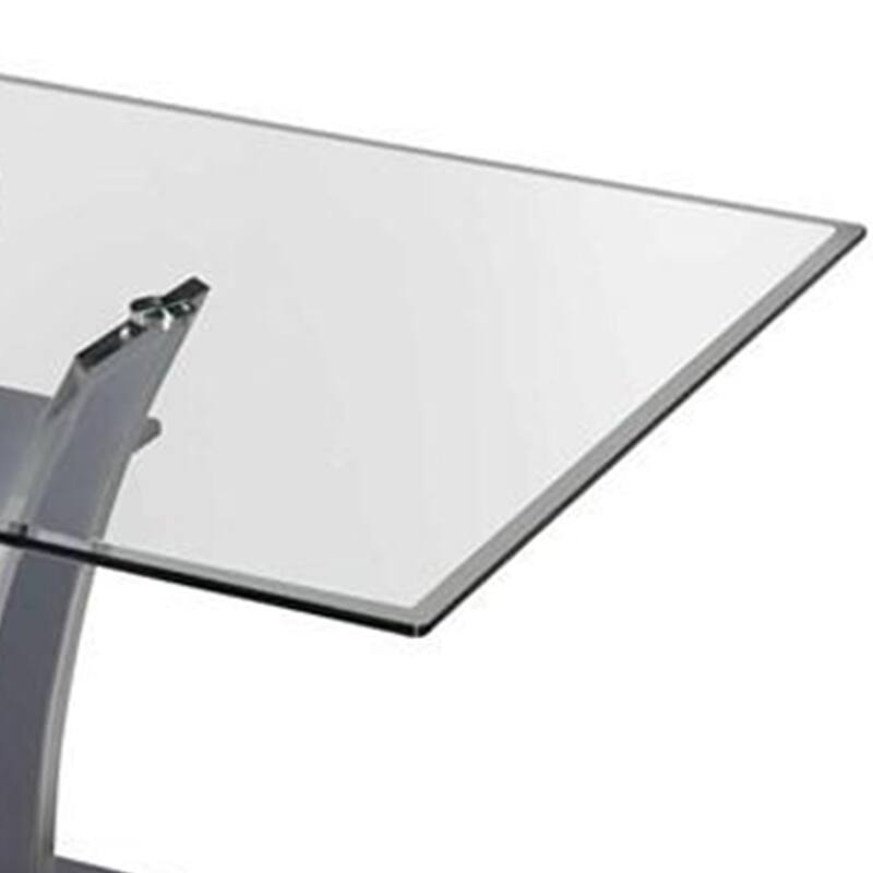 Wooden Dining Table with Pedestal Base and Chrome Trim Details, Gray