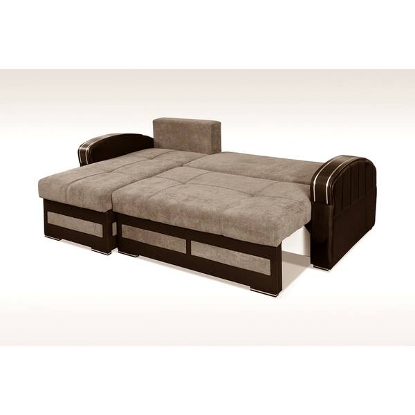 Riverhead Brown Fabric Reversible Sleeper Sectional Sofa with Storage