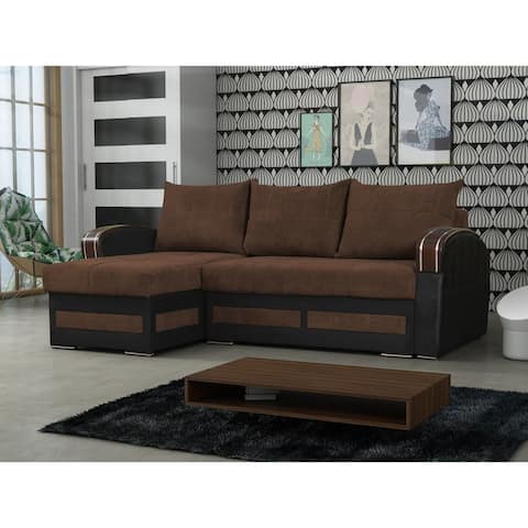 Riverhead Brown Fabric Reversible Sleeper Sectional Sofa with Storage