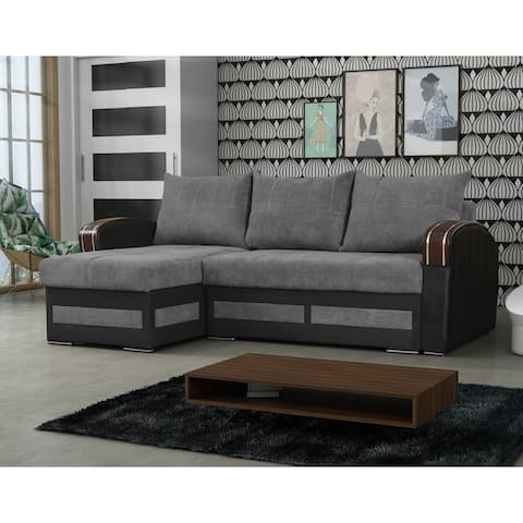 Riverhead Grey Fabric Reversible Sleeper Sectional Sofa with Storage