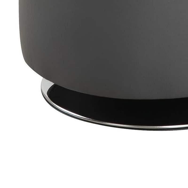 Round Leatherette Swivel Ottoman with Tufted Seat, Gray and Black