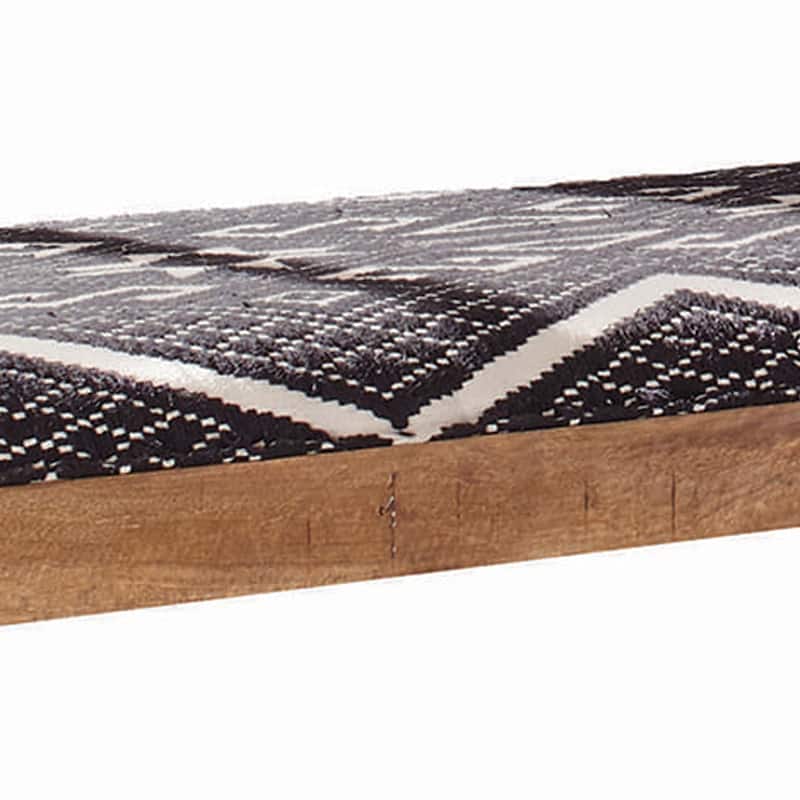 Fabric Upholstered Wooden Bench with Tapered Legs, Brown and Blue
