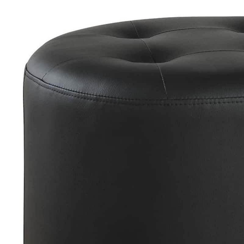 Round Leatherette Swivel Ottoman with Tufted Seat, Black