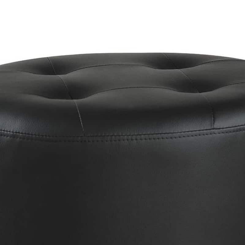 Round Leatherette Swivel Ottoman with Tufted Seat, Black