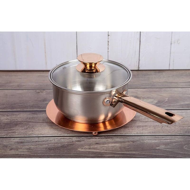 Creative Home 8" Copper Plated Metal Round Trivet with Fleur De Lis Motif