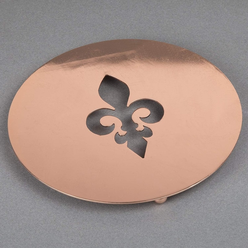 Creative Home 8" Copper Plated Metal Round Trivet with Fleur De Lis Motif