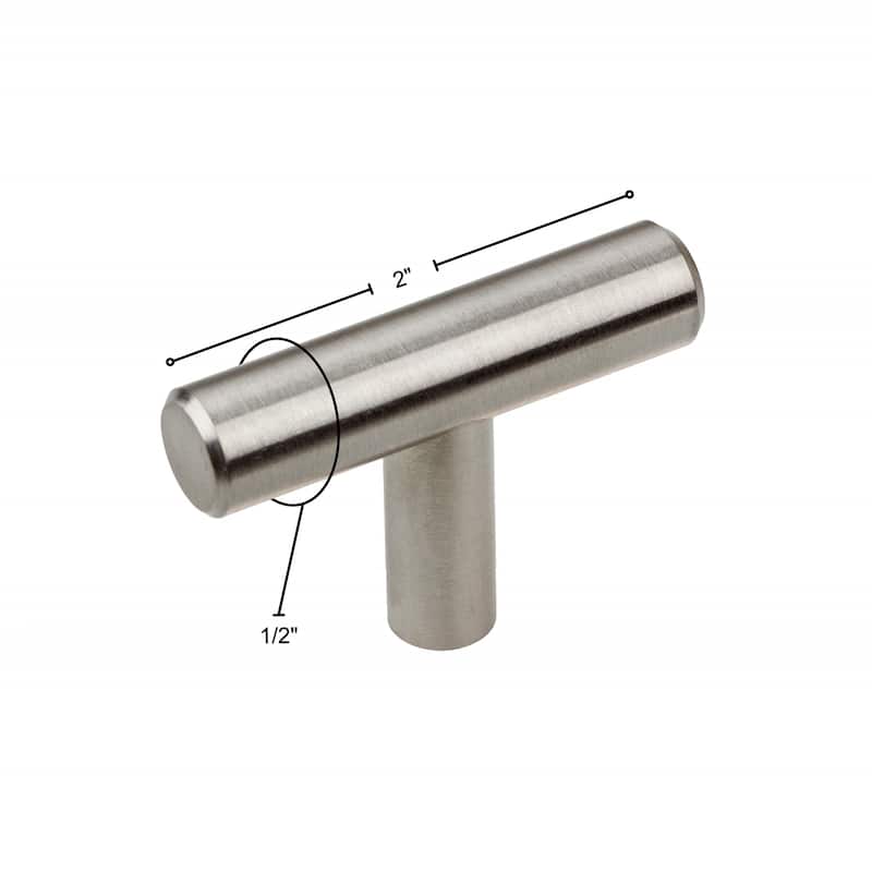 GlideRite 5-Pack 2 in. Stainless Steel Cabinet T-Knob Pulls - Stainless Steel