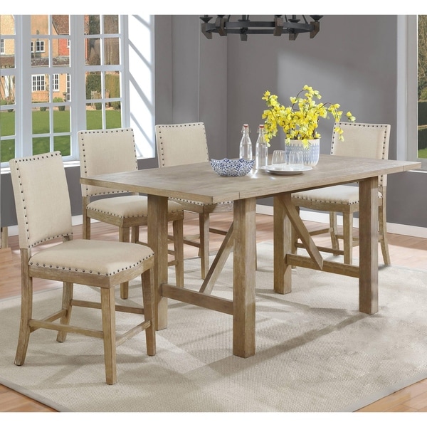 Best Quality Furniture Rustic Beige Counter Height Dining Sets with Upholstered Counter Height Chairs. Opens flyout.