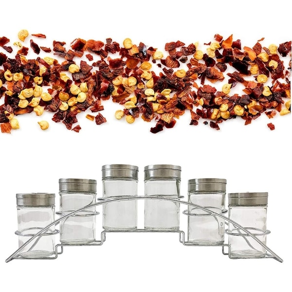 6 Jar Raised Countertop Spice Rack with Reusable Washable