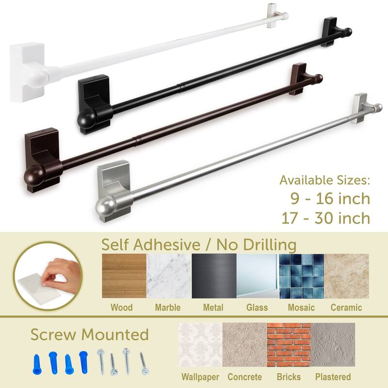 InStyleDesign Self-adhesive or Wall Mounted Rod 9-16 inch(Set of 2) - 9-16 inches
