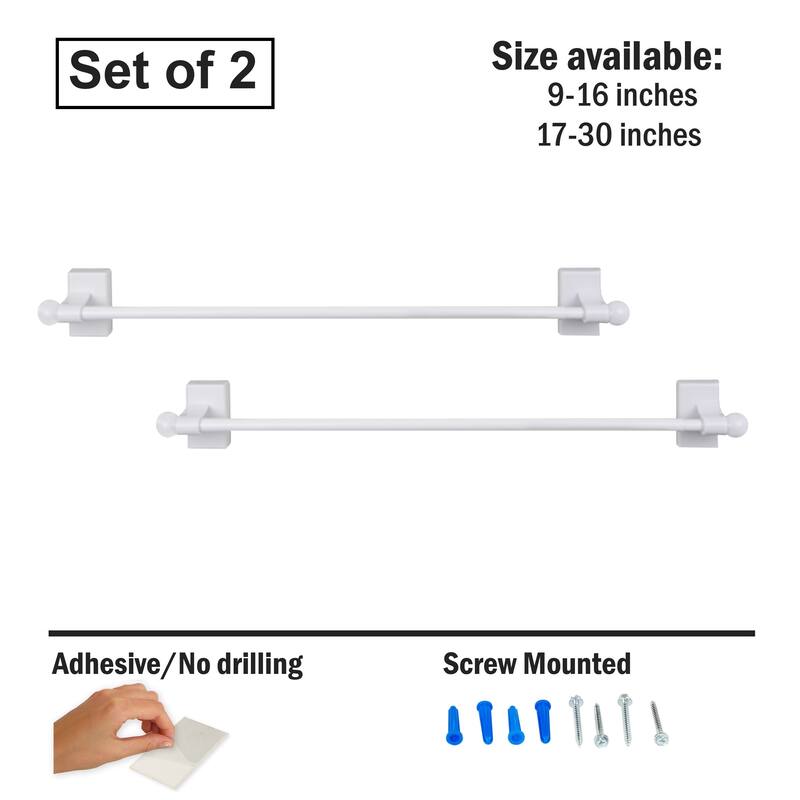 InStyleDesign Self-adhesive or Wall Mounted Rod 17-30 inch (Set of 2) - 17-30 inches - White