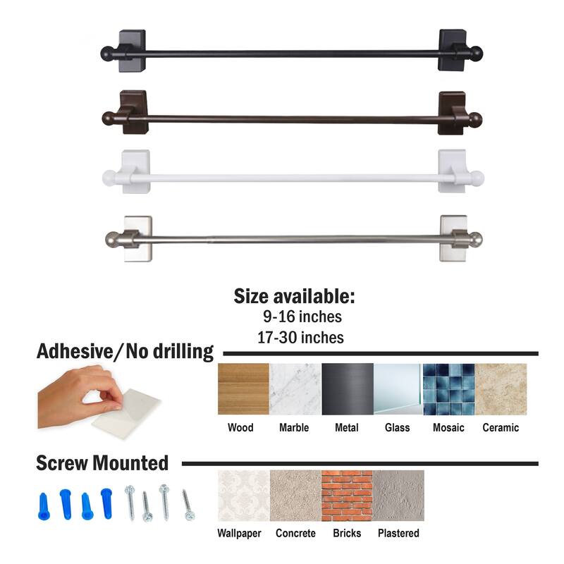 InStyleDesign Self-adhesive or Wall Mounted Rod 17-30 inch (Set of 2) - 17-30 inches
