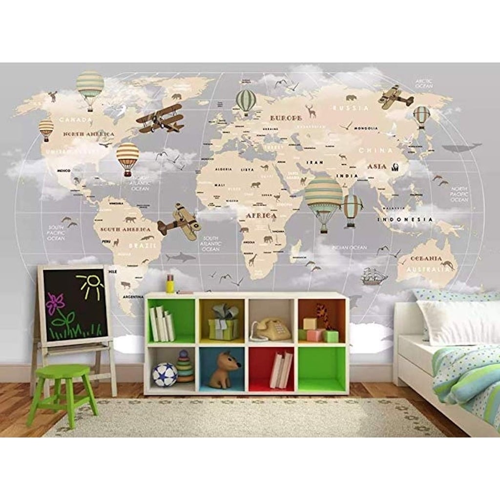 Vintage World Map Hot Air Balloon Textile Wallpaper On Sale Overstock 30920322
