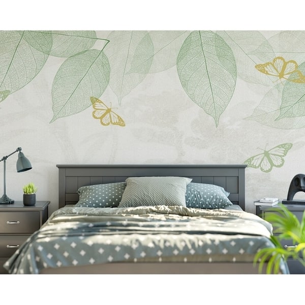 Leaves and Butterfly Non-Woven Textile Wallpaper - Overstock - 30920331