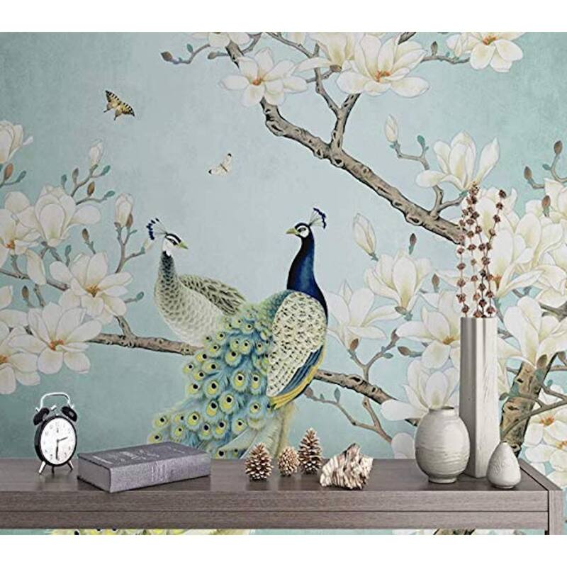 GK Wall Design Chinese Peacock Magnolia Removable Wallpaper