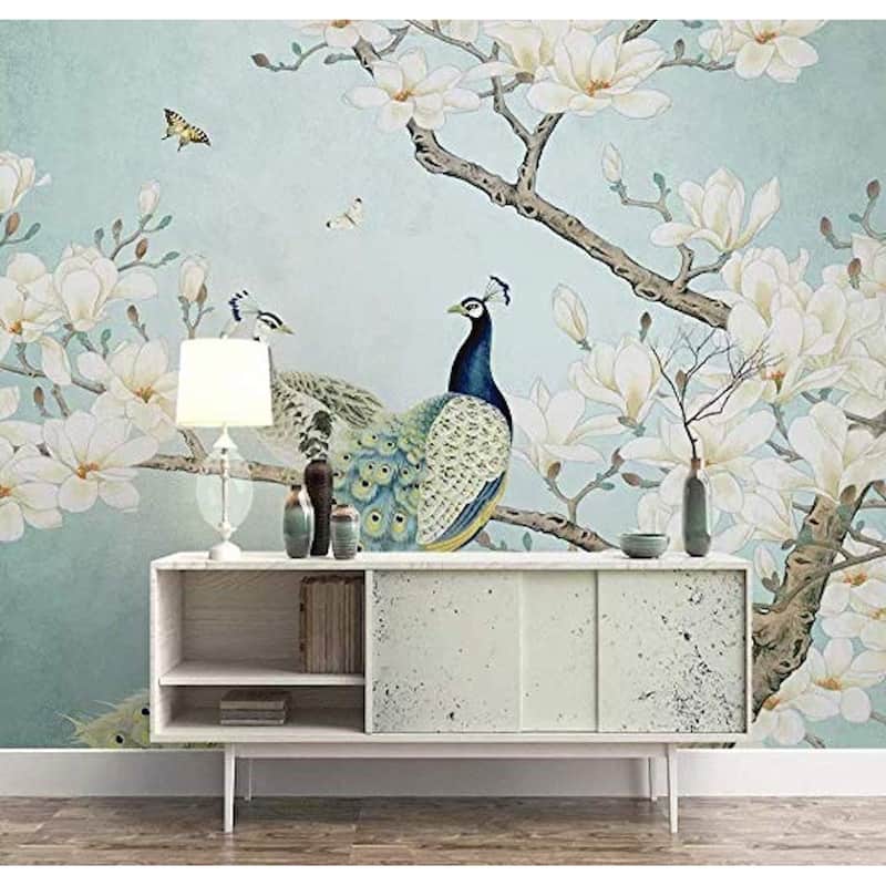 GK Wall Design Chinese Peacock Magnolia Removable Wallpaper