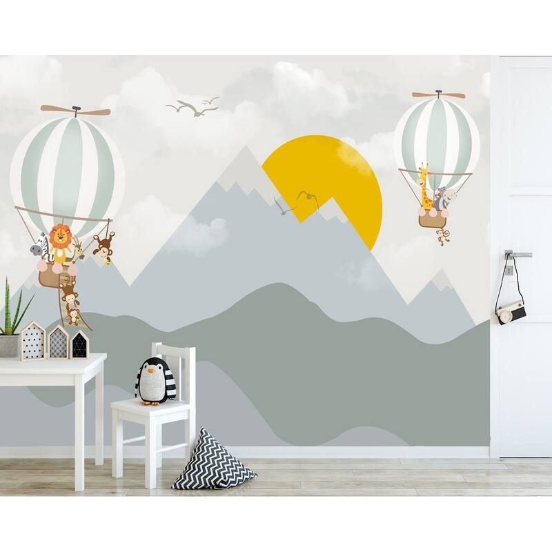 GK Wall Design Sunrise Hot Air Balloon Mountain Wallpaper