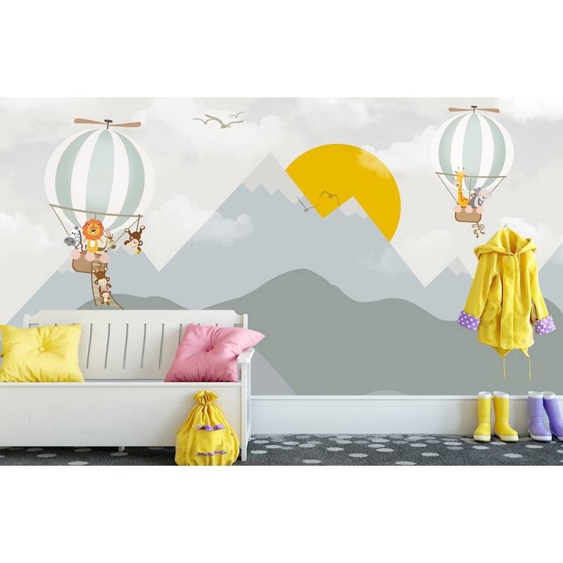 GK Wall Design Sunrise Hot Air Balloon Mountain Wallpaper