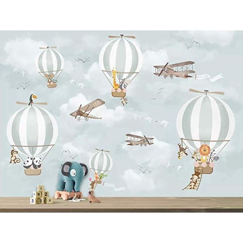 GK Wall Design Hot Air Balloon Animals and Airplane Wallpaper