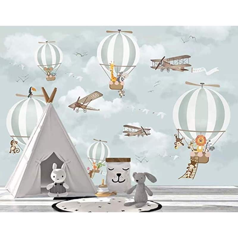 GK Wall Design Hot Air Balloon Animals and Airplane Wallpaper