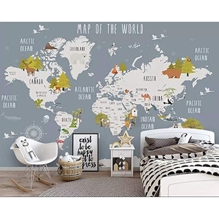 GandK HOME DECOR World Map and Animal Kids Textile Wallpaper