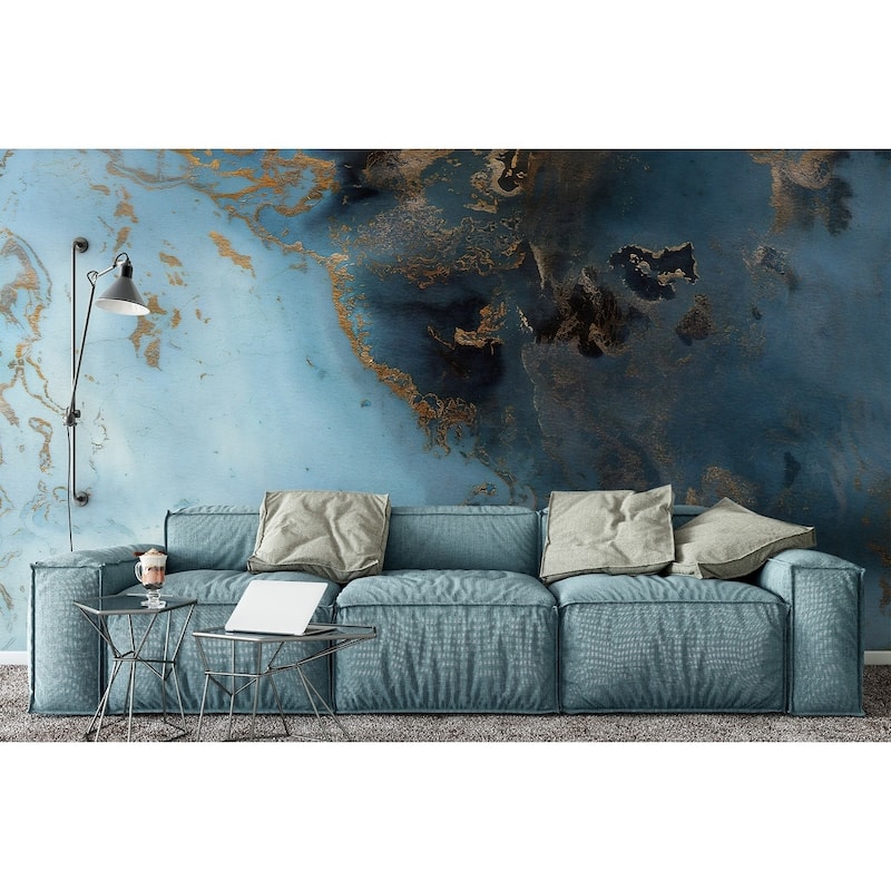 GK Wall Design Marbled Turquoise and Gold Abstract Wave Wallpaper