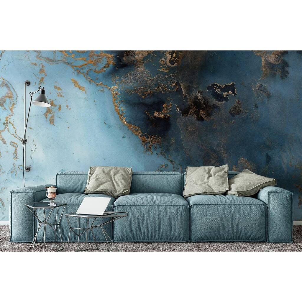 GK Wall Design Marbled Turquoise and Gold Abstract Wave Wallpaper