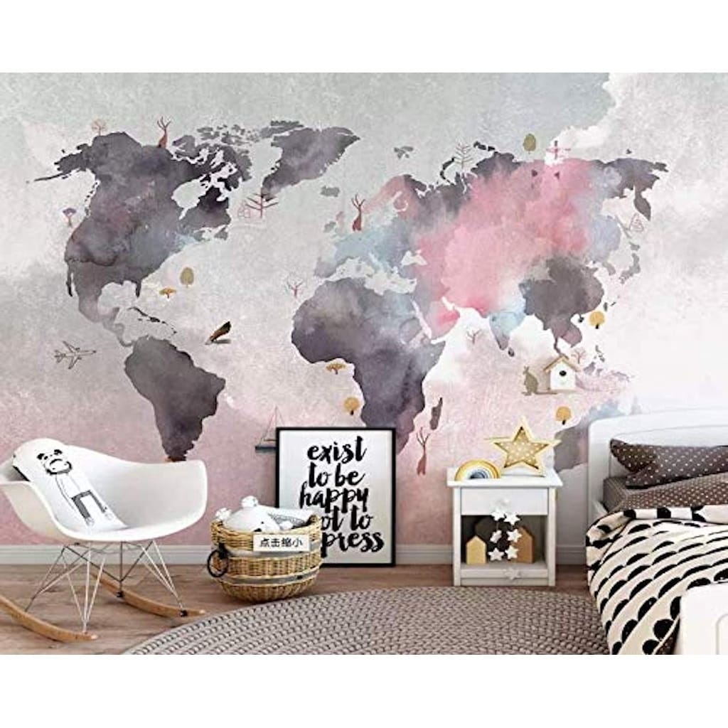 Pink Gray Scandinavian World Map Textile Wallpaper Overstock