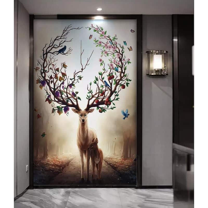 GK Wall Design Horned Deer Abstract Forest Tree Removable Wallpaper