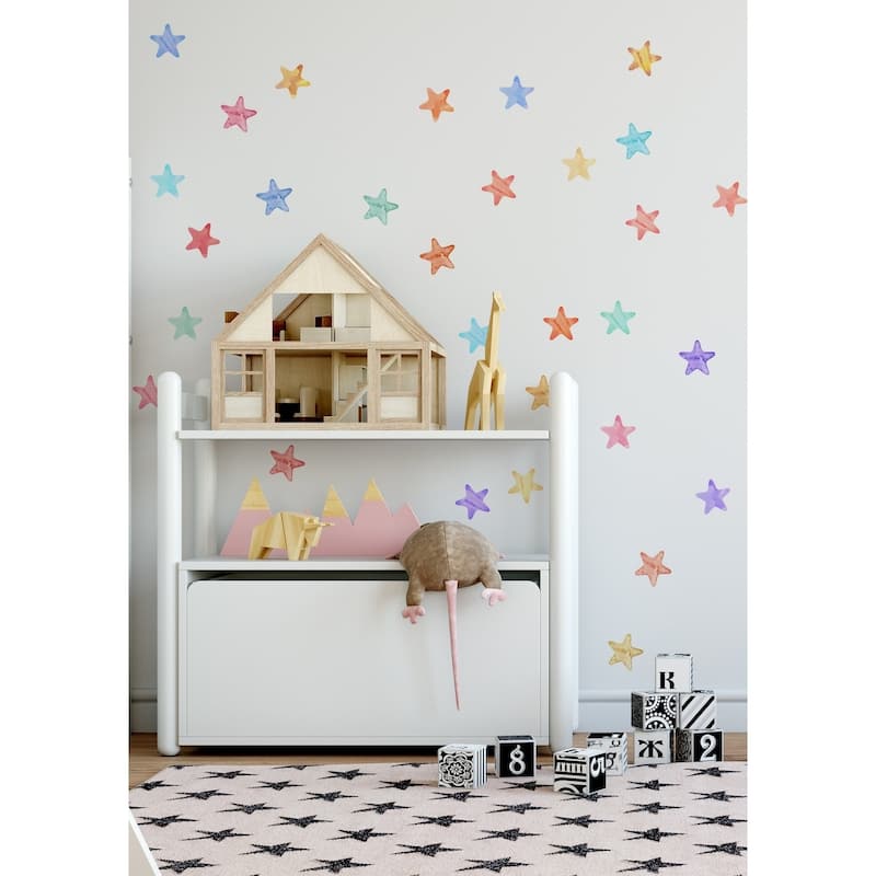 84 Pieces Watercolor Stars Removable Peel n Stick Wall Decal
