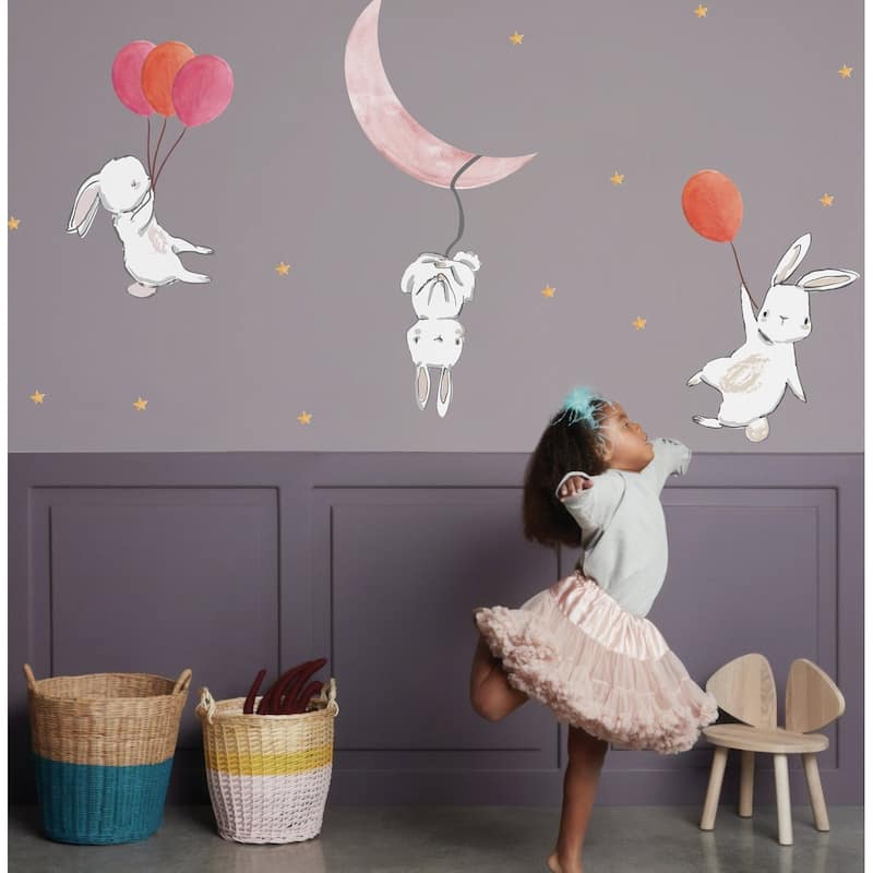 Cute Cartoon Bunny, Moon and Stars Wall Sticker