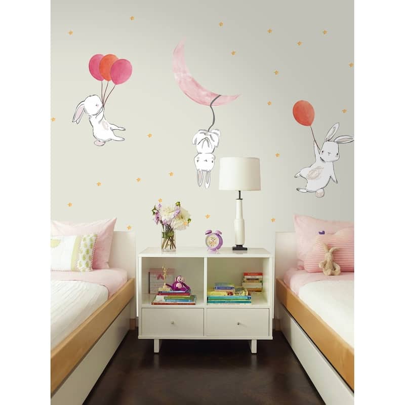 Cute Cartoon Bunny, Moon and Stars Wall Sticker