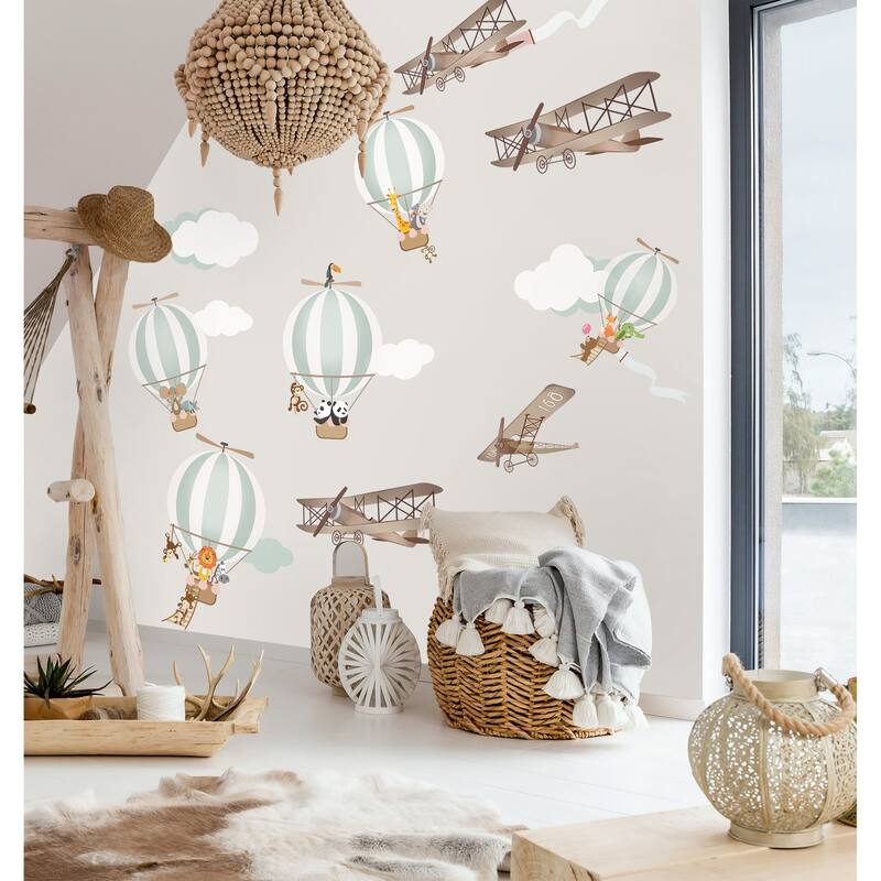 Hot Air Balloon and Vintage Aircraft Wall Decal