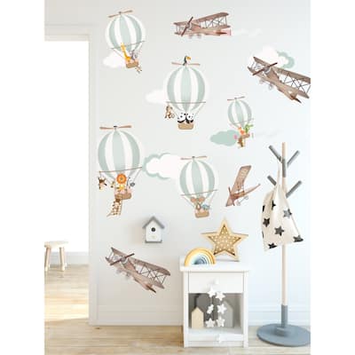 Hot Air Balloon and Vintage Aircraft Wall Decal