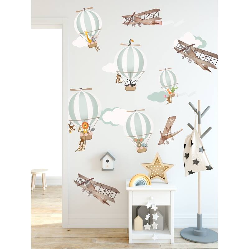 Hot Air Balloon and Vintage Aircraft Wall Decal