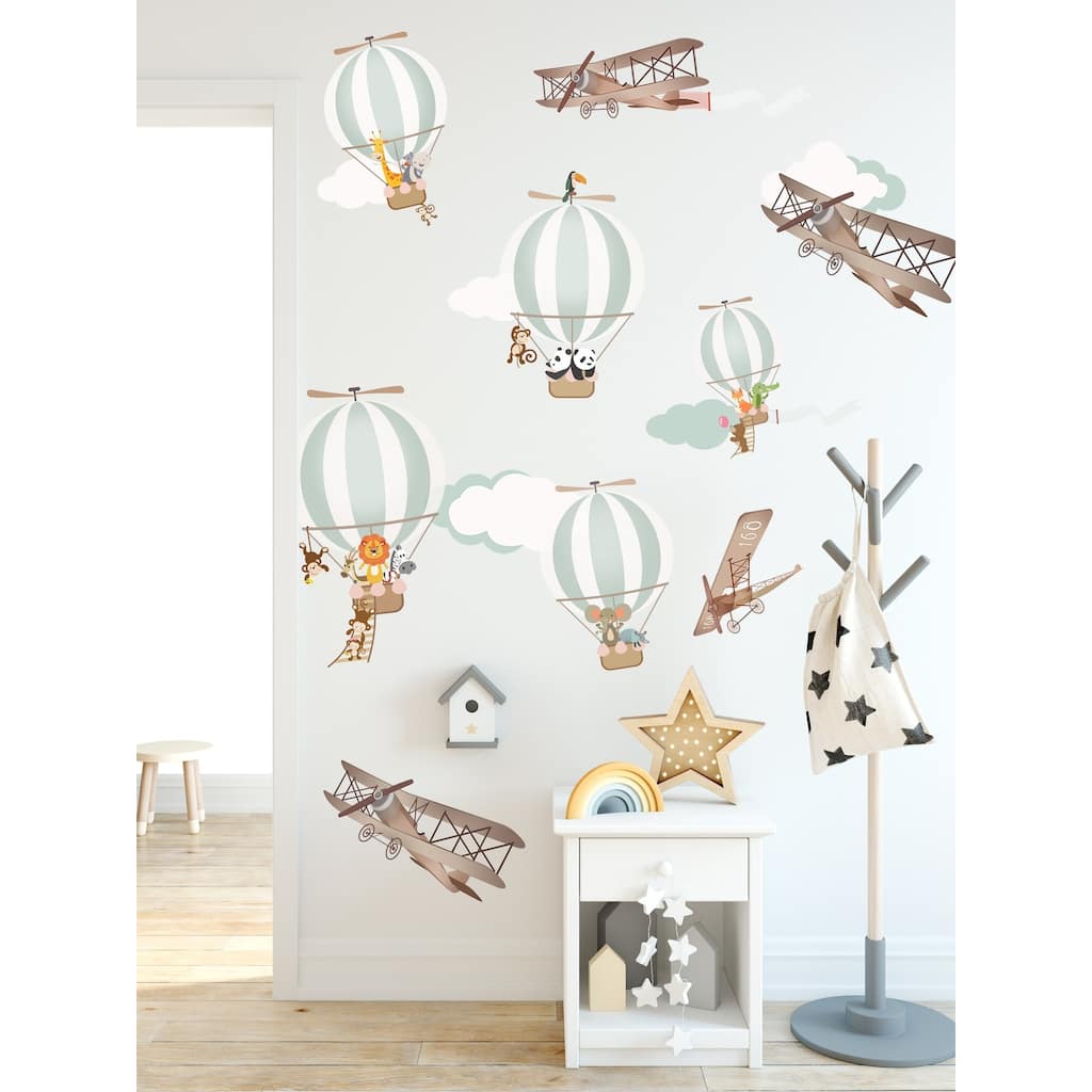 Hot Air Balloon and Vintage Aircraft Wall Decal