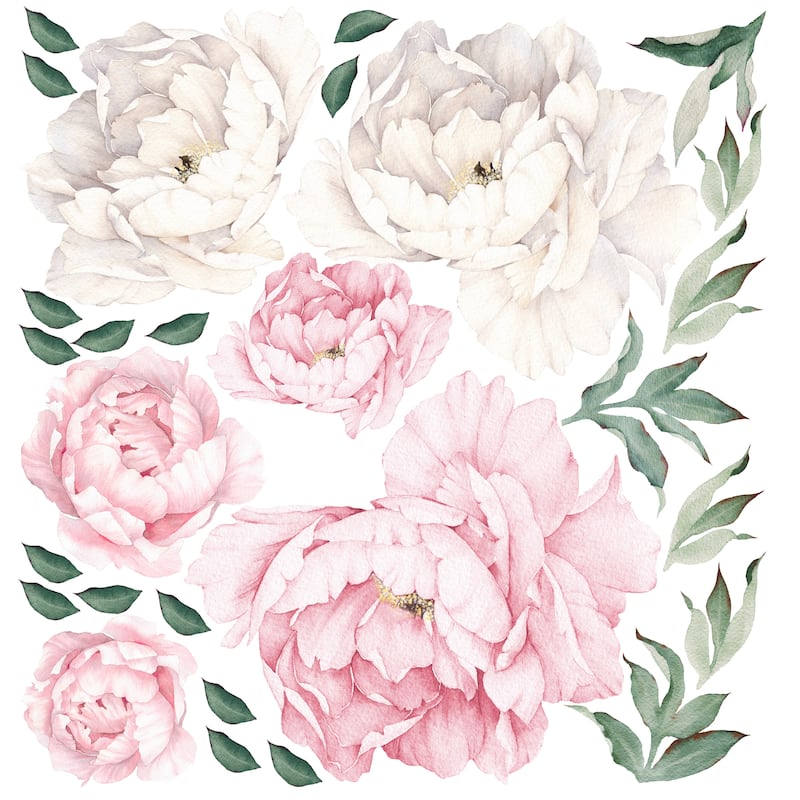 28 Piece Peony Flowers Wall Decal Set