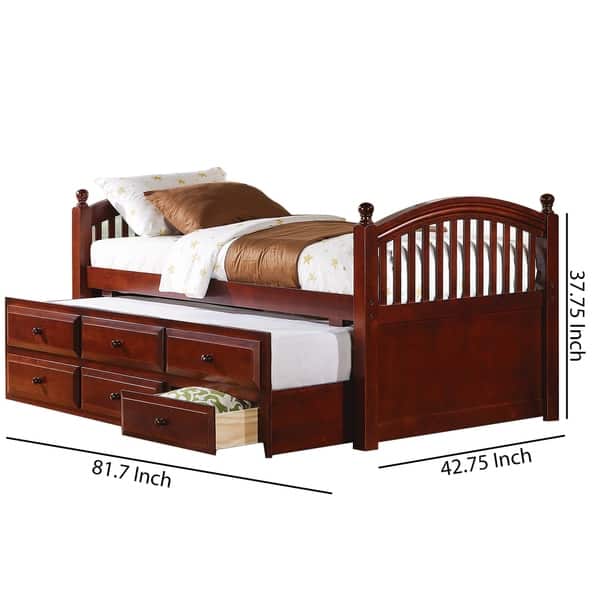 Wooden Twin Size Daybed with Trundle and Three Spacious Drawers, Brown