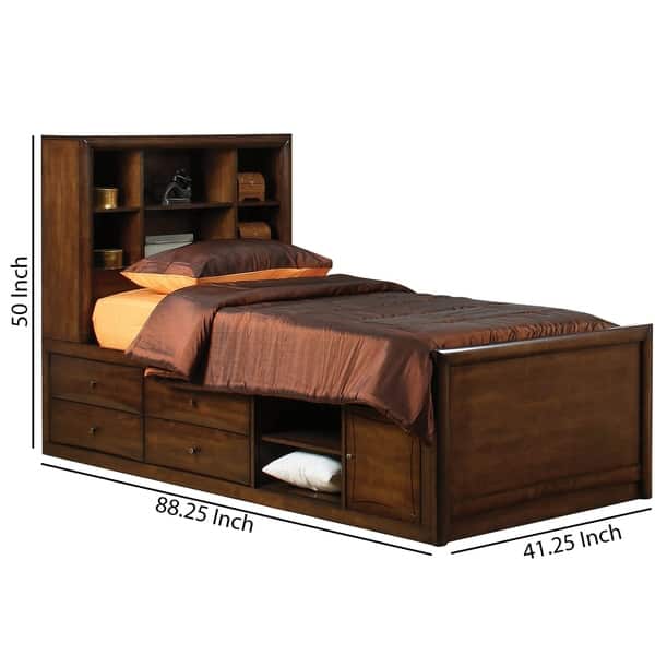 Wooden Twin Size Bed With Headboard And Under Storage Wooden Twin Size Bed With Headboard