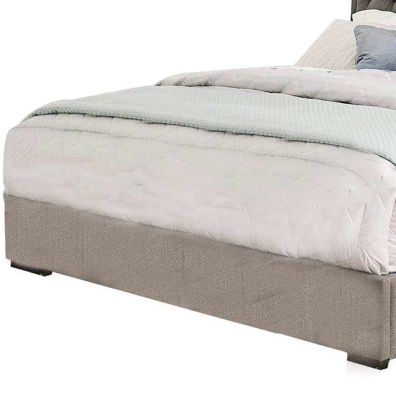 Wooden Eastern King Size Bed with Diamond Button Tufted Details, Gray