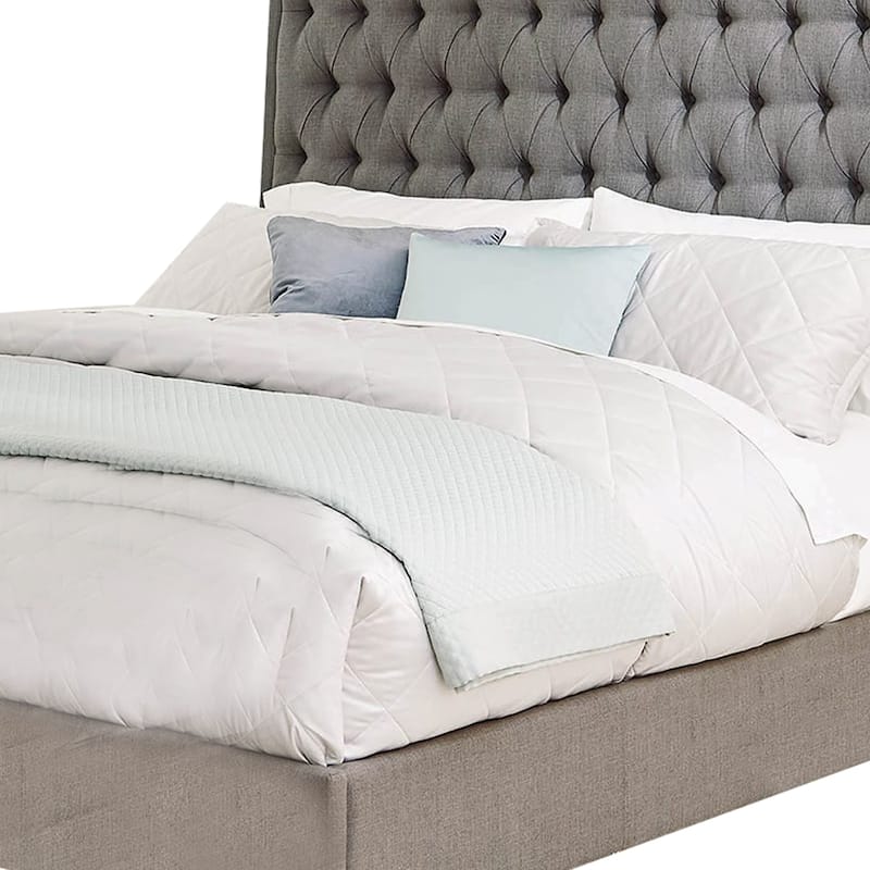 Wooden Eastern King Size Bed with Diamond Button Tufted Details, Gray