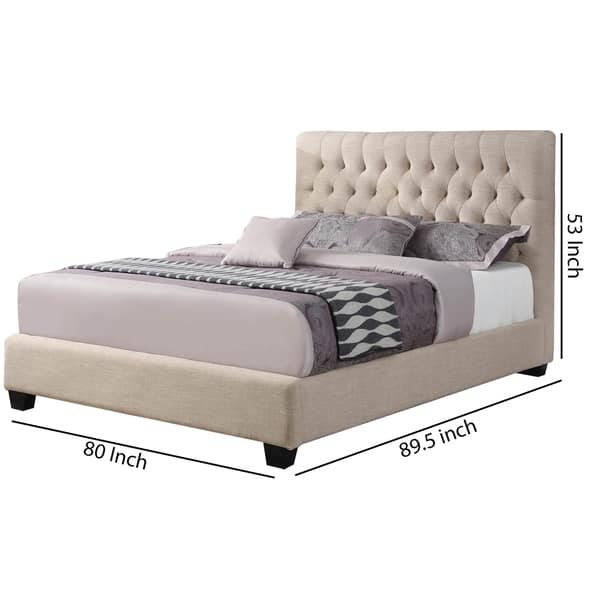 Wooden Eastern King Size Bed with Button Tufted Headboard, Beige On Sale Bed Bath & Beyond