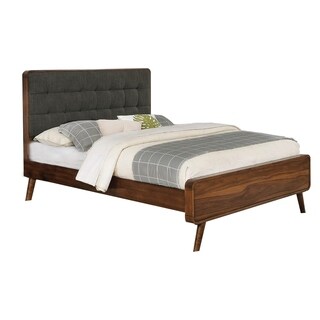 Wooden California King Size Bed with Tufted Headboard, Gray and Brown ...