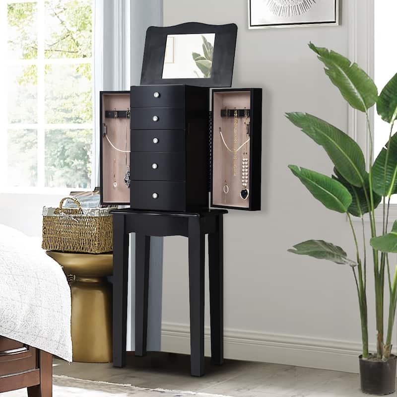 Mirrored Jewelry Cabinet Armoire Storage Chest Organizer Free Stand
