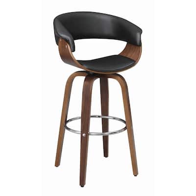 Leatherette Wooden Swivel Bar Stool with Spider Legs, Brown and Black